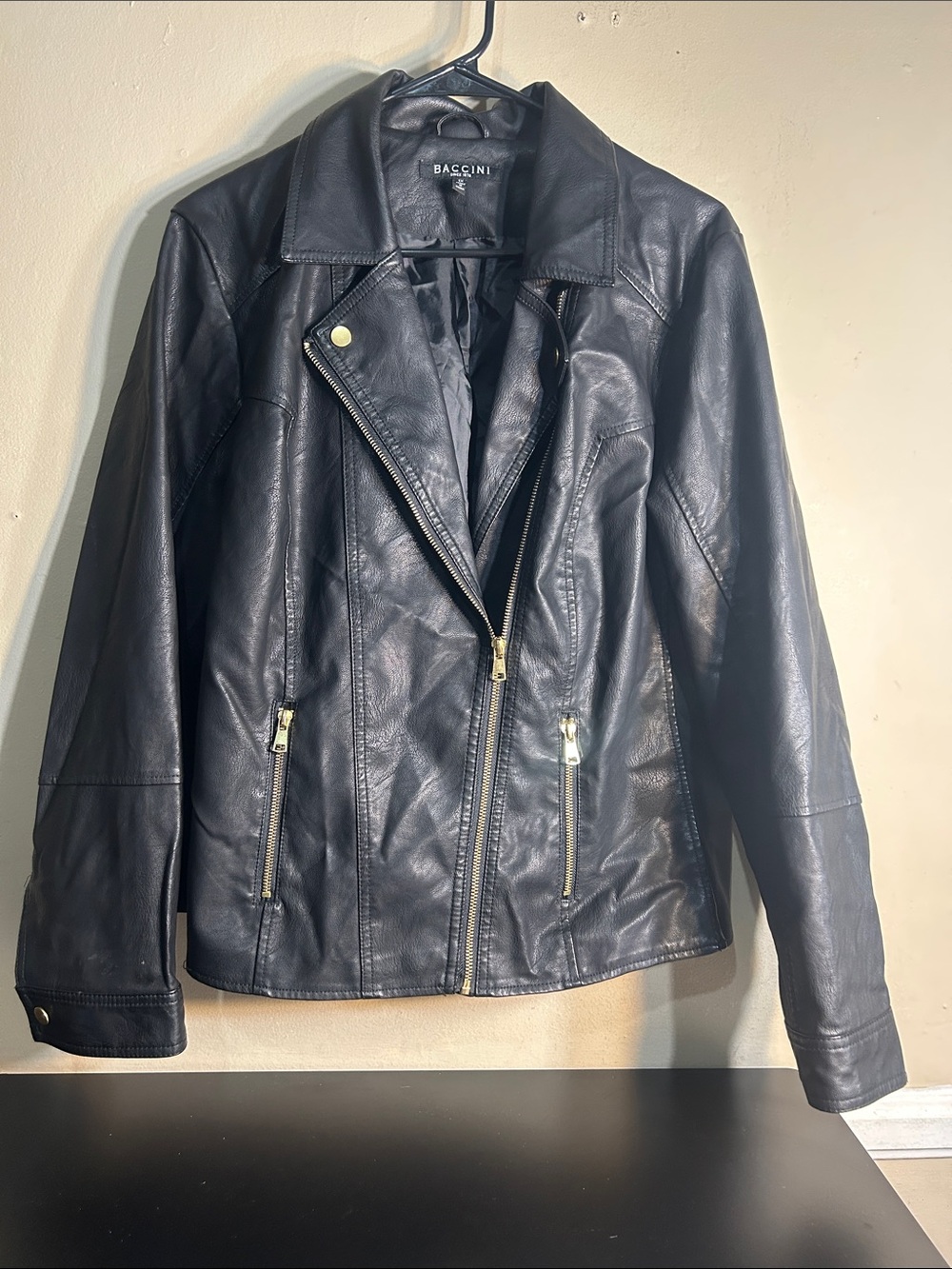 Baccini Women’s Faux Leather Moto Jacket Vintage Size XL Black